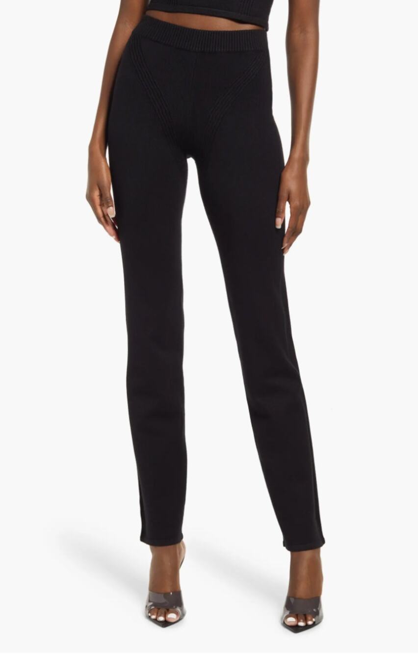 GOOD AMERICAN Women Curved Rib Icon Pant 3XL 6 Black Pull-On Knit Stretch NWOT